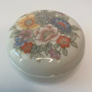 Vintage Trinket Box Porcelain Round Flowers